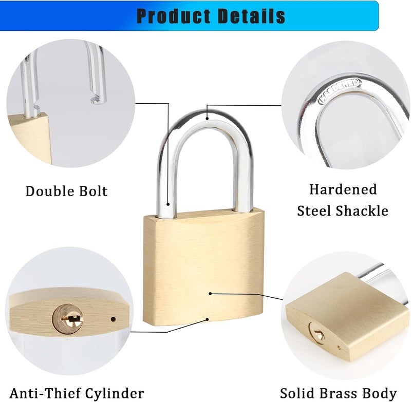 Fuaxat 6Pack Solid Brass Padlocks Keyed Alike, Locker Locks with Same Keys, Weatherproof Pad Lock for Sheds, Storage Unit, School Gym Locker, Fence, Toolbox, Gate, Warehouse - Image 4